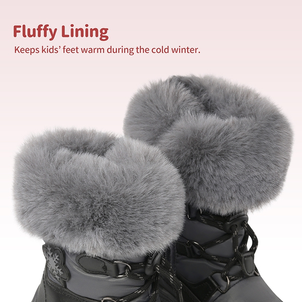 Kids Non-Slip Fur Lined Snow Boots - BLACK GRAY - 3